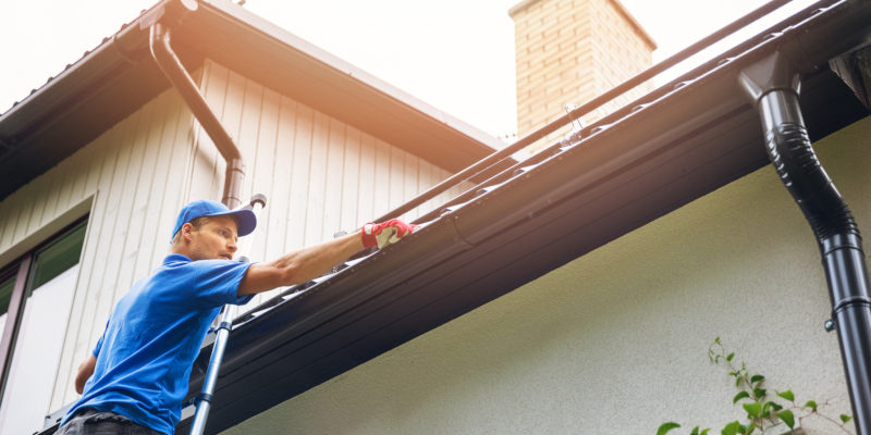 Functional gutters drain out through the downspouts